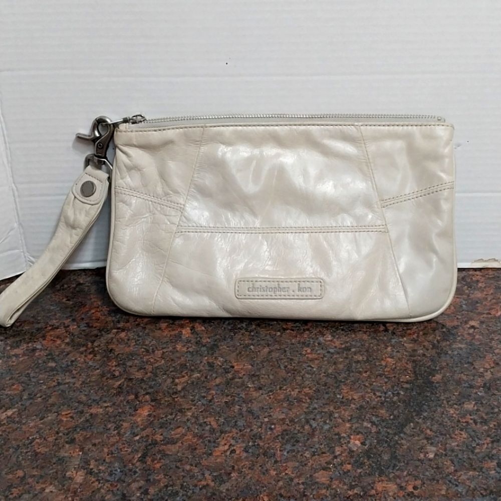 Christopher Kon Beige Leather Clutch Bag...EUC